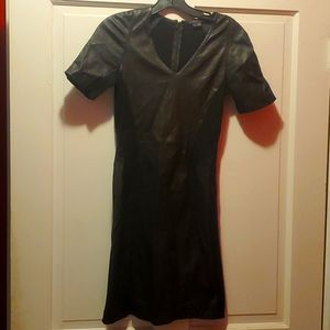 Gorgeous Theory front/sleeve Lamb leather dress with side panel, Size 6